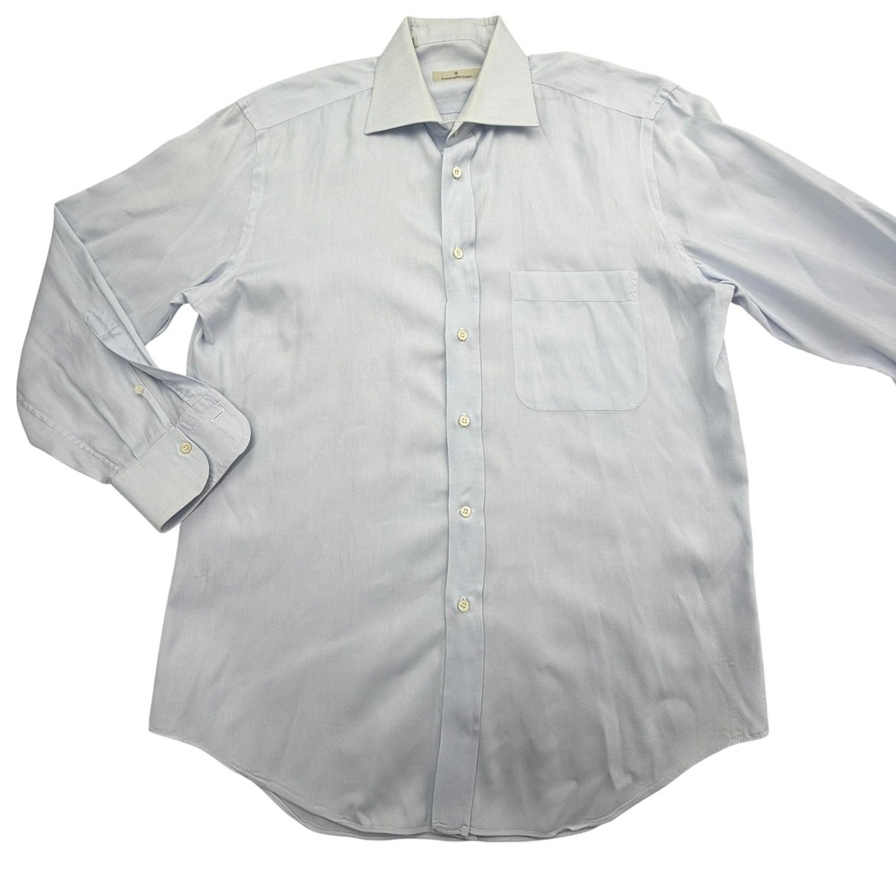 Ermenegildo Zegna Shirt Mens 15.5 - 32 Blue Long Sleeve Button Up Cotton Italy